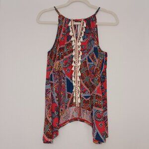 Women's Venus Hippie Boho Red Blue Paisley Tank Size Small